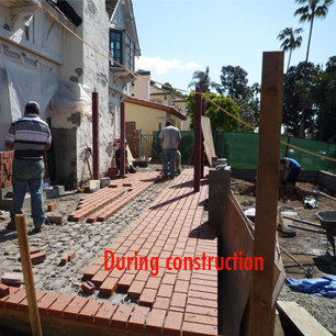 Construction of a brick terrace, 
using natural material